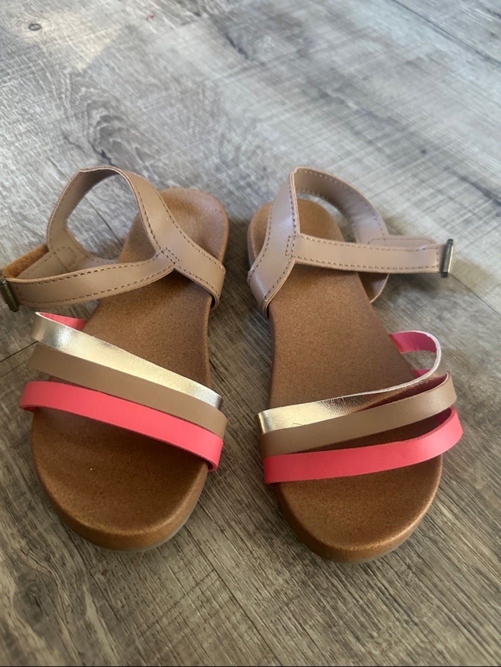 MIA Girls Beige, Pink & Gold Strap Sandals